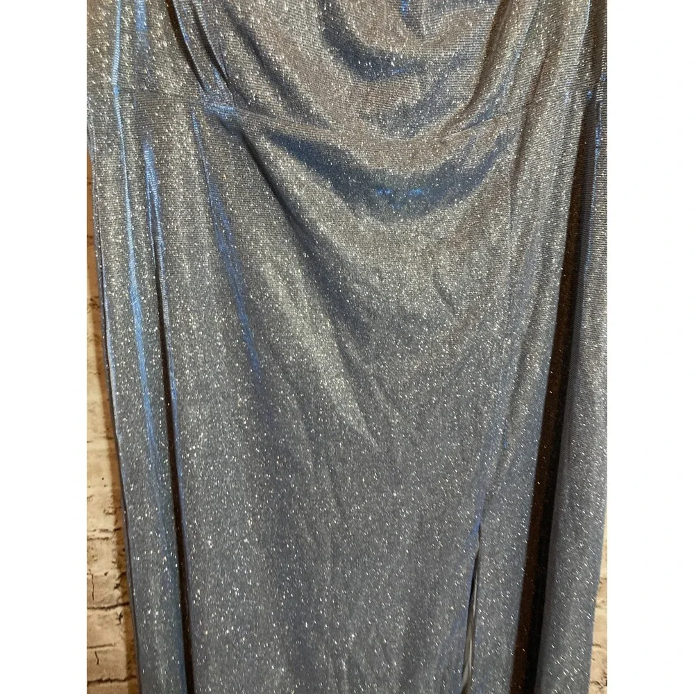 Nightway‎ Dress 22W Icy Blue All Over Glitter Mother of The Bride Gown Slit Plus - Picture 6 of 16